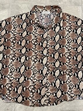 Jon & Anna Brown and Cream Snake-Print Short Sleeve Button Down Shirt